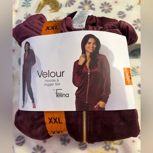 Felina Women’s Velour Tracksuit Full Zip Hoodie & Jogger XXL NWT